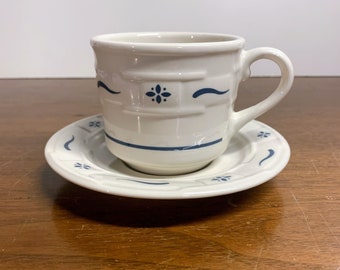 Vintage Longaberger Woven Traditions Classic Blue Flat Cup & Saucer Made in USA