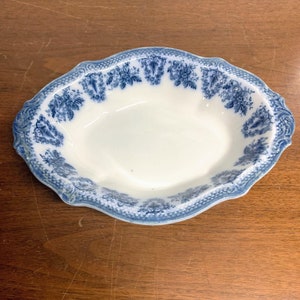 Antique WH Grindley Brussels Blue Flow Blue Oval Vegetable Bowl image 1