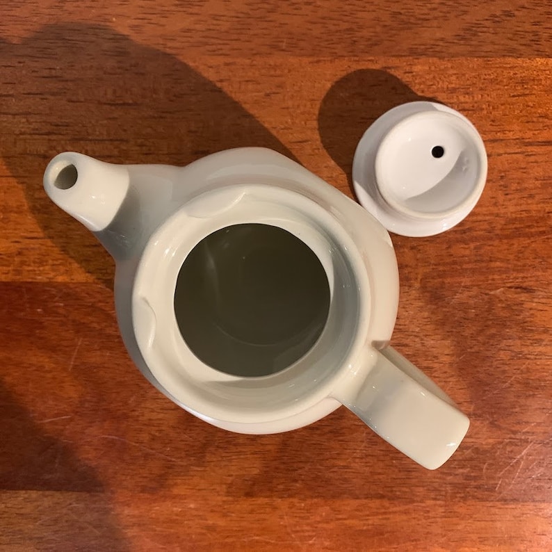 Vintage Hall China Flat Sided Individual Teapot Cream with Sunken Contrasting White Lid
