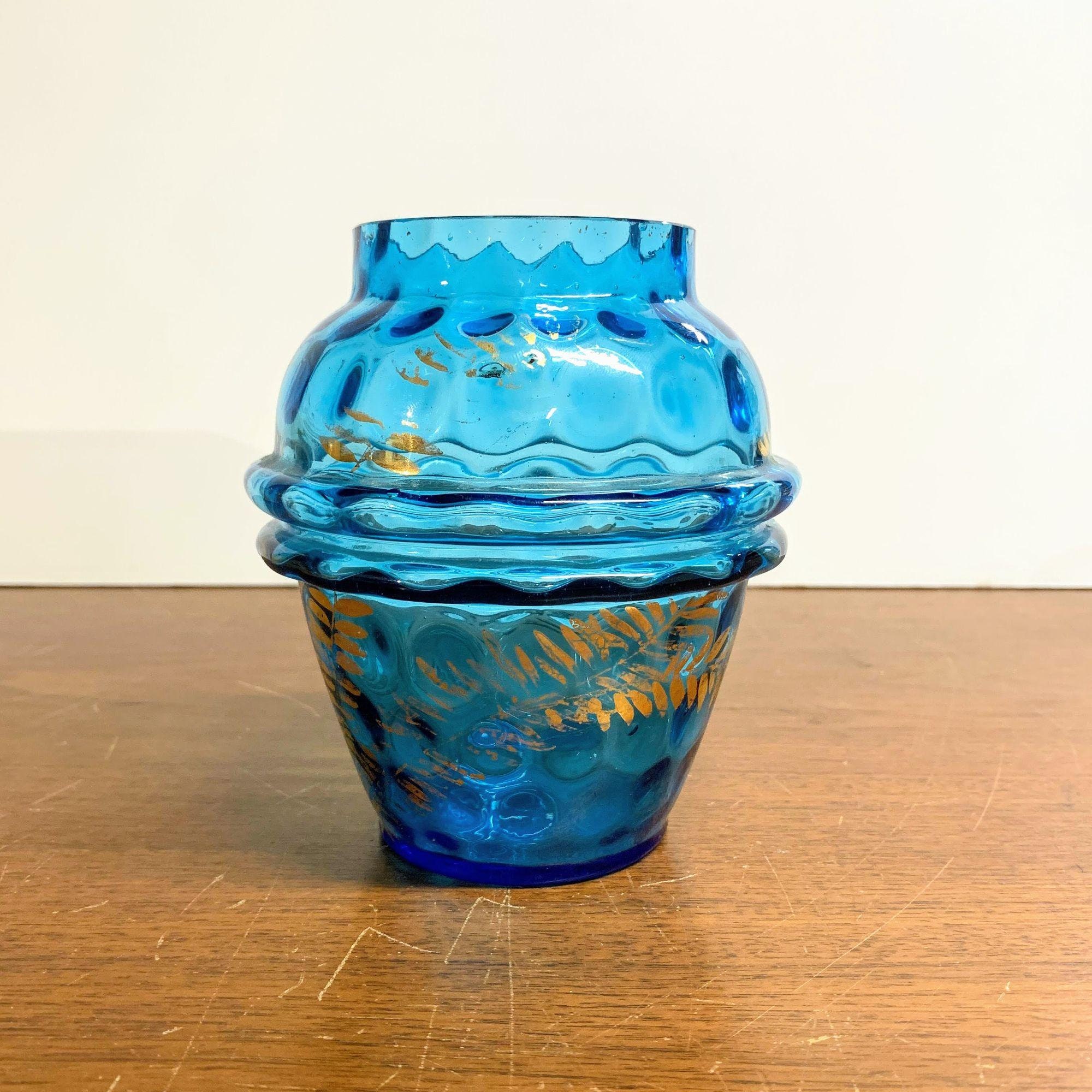 Vintage Optic Dot Blue Glass Lamp Globe With Gold Paint Etsy