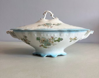 Antique WH Grindley & Co Cecil Covered Oval Vegetable Bowl Transferware