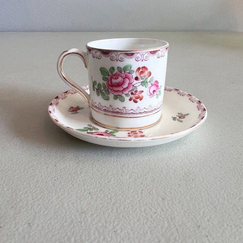 Vintage Crown Staffordshire Demitasse Tea Cup and Saucer Roses 572 England image 4