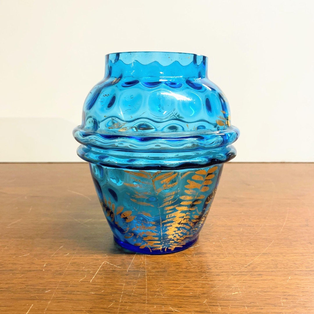 Vintage Optic Dot Blue Glass Lamp Globe With Gold Paint - Etsy