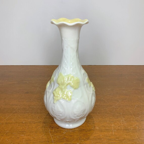 Vintage Belleek Pottery Grape Vine Vase Yellow 7th Gold/brown Etsy