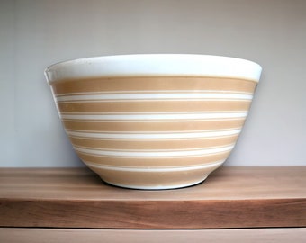 Vintage Pyrex Sandalwood Rainbow Stripes Round Mixing Bowl 402 MCM