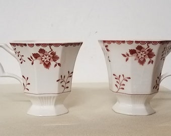 Vintage Pair of Independence Footed Tea Cups Bittersweet Pattern