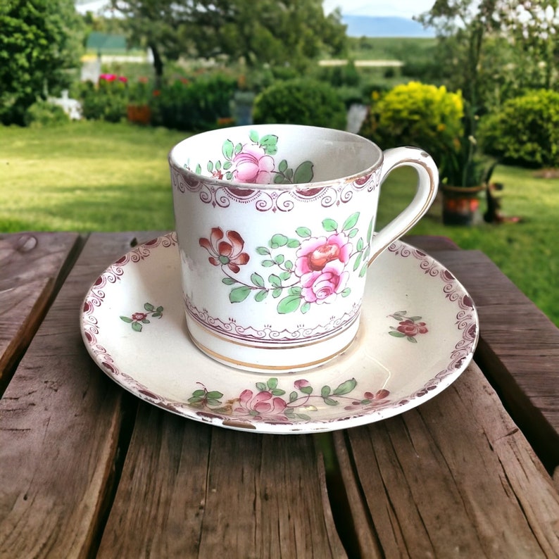 Vintage Crown Staffordshire Demitasse Tea Cup and Saucer Roses 572 England image 1