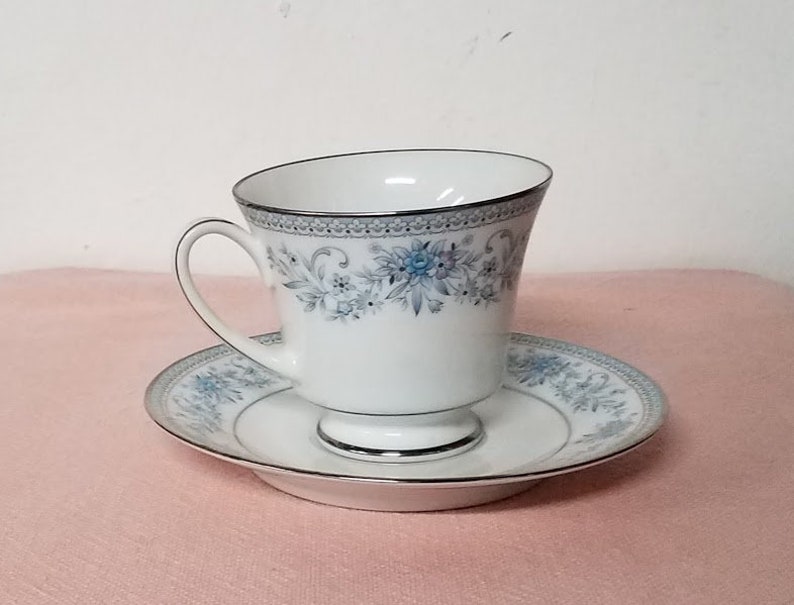 Vintage Noritake Blue Hill Footed Tea Cup and Saucer image 1
