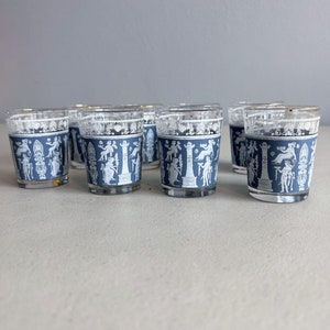 Vintage Jeannette Glass Corinthians Blue Whiskey Glasses Lot of 8 Shot Glasses image 3