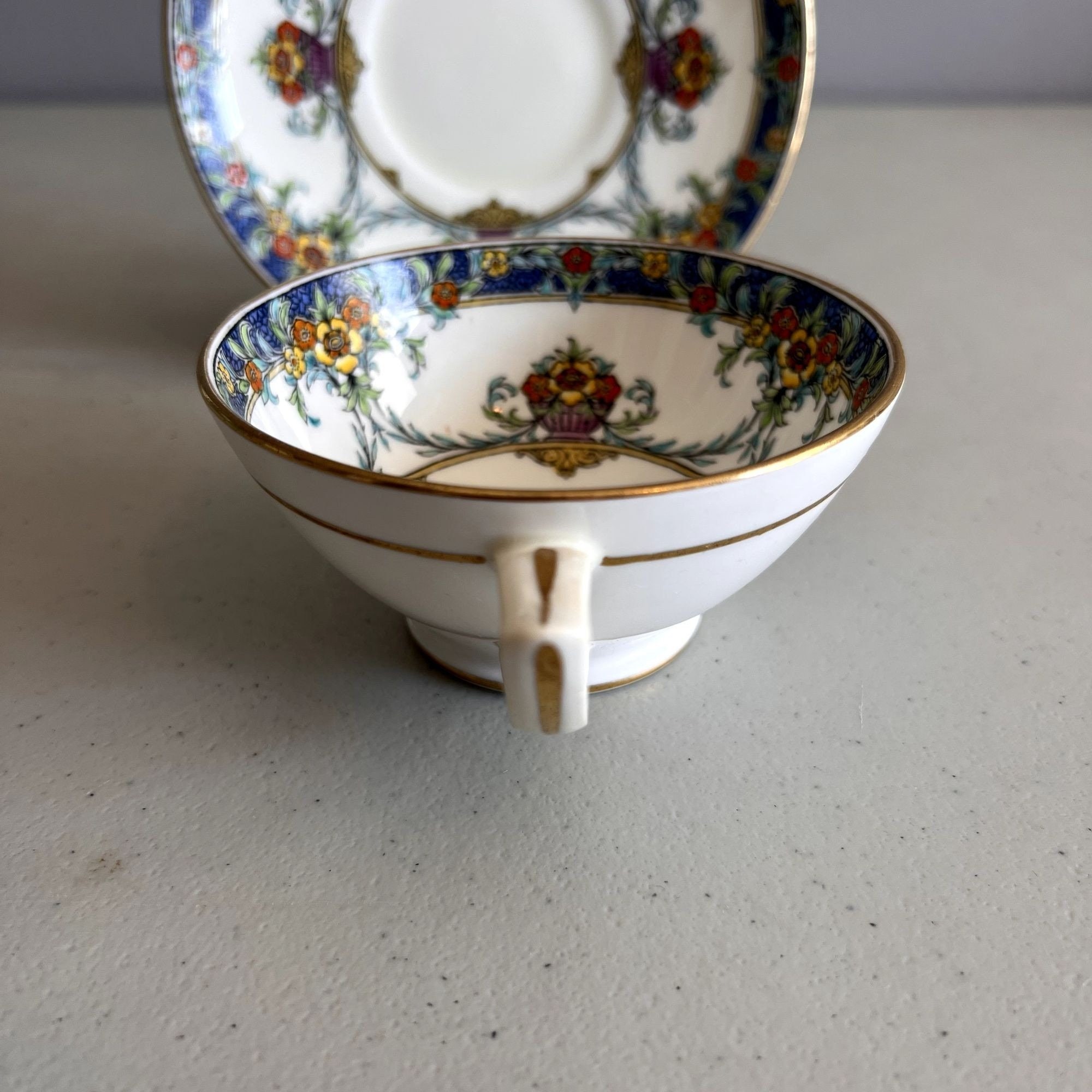 Antique Mintons China Tea Cup and Saucer Blue Gold and Floral Etsy