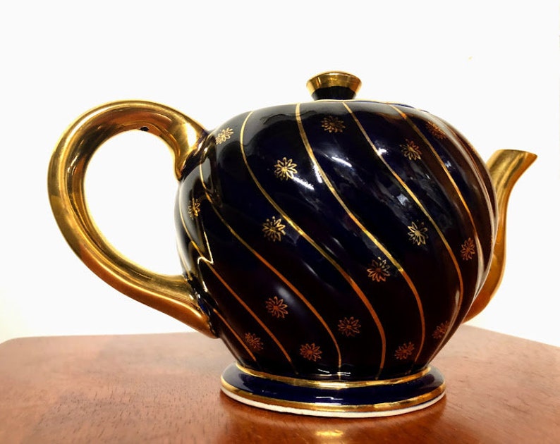Vintage Cobalt Blue and Gold Teapot Made in Japan Etsy