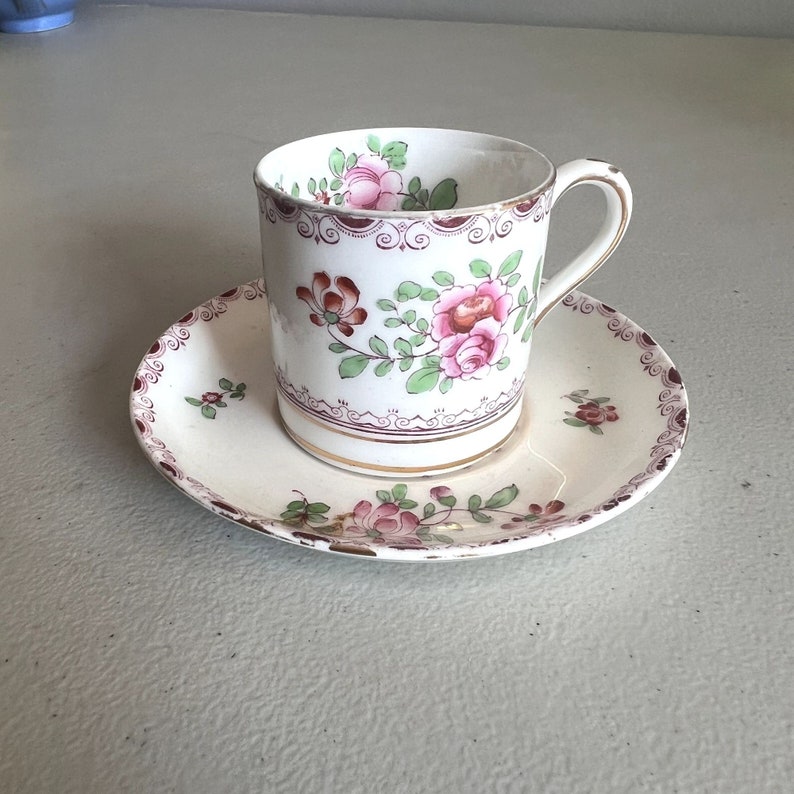 Vintage Crown Staffordshire Demitasse Tea Cup and Saucer Roses 572 England image 7