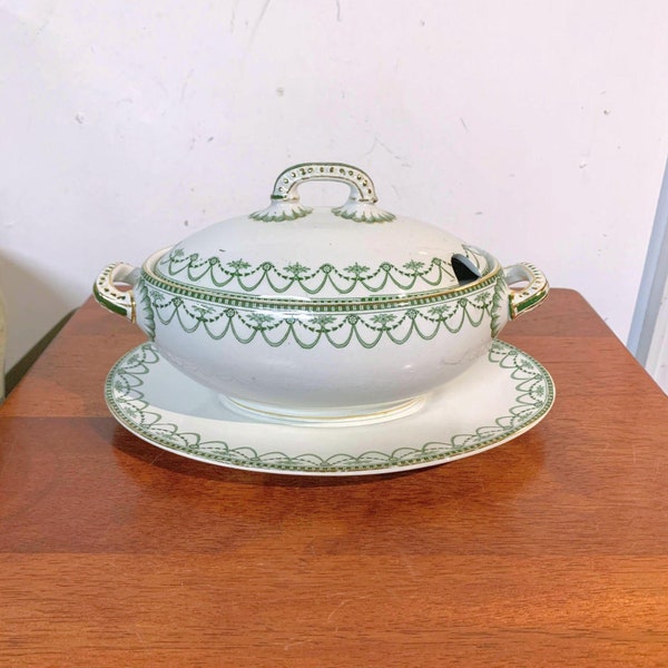 Antique Furnivals Limited Ellesmere Green Covered Tureen with Underplate