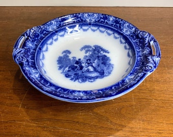 Antique Royal Doulton Watteau Flow Blue Muffin Dish Tureen Vegetable Bowl