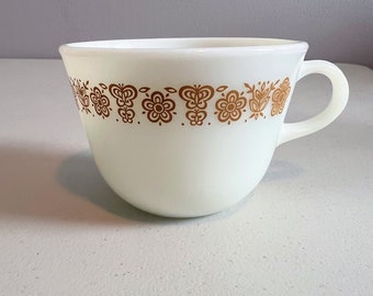 Vintage Pyrex Butterfly Gold Coffee Mug Tea Cup Flat Top