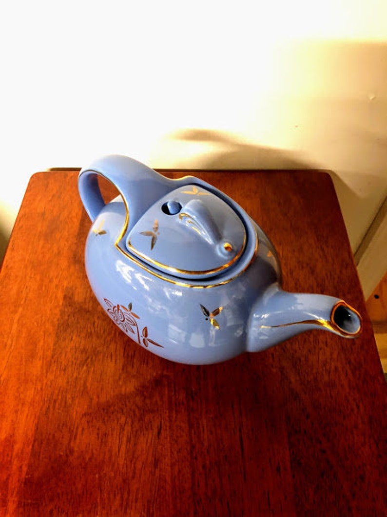 Vintage Hall Teapot Cadet Blue and Gold 0749 Etsy