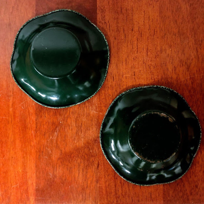Vintage Tin Enamel Pair of Nut Bowls Green With Bamboo and Etsy