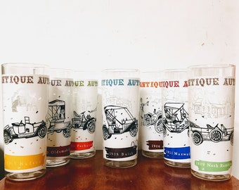 Vintage Anchor Hocking  Antique Autos Glasses Set of 8