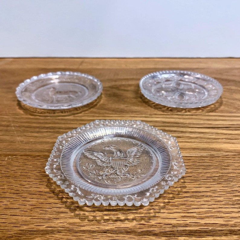 Vintage Pairpoint Glass Cup Plates Coasters Set of 3 Eagle Etsy