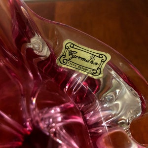 Vintage Egerman Crystal Art Glass Pink Cranberry Centerpiece Cornucopia Horn of Plenty Vase image 8