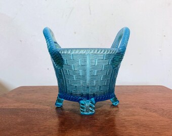 Antique Northwood Glass Opalescent Blue Bushel Basket