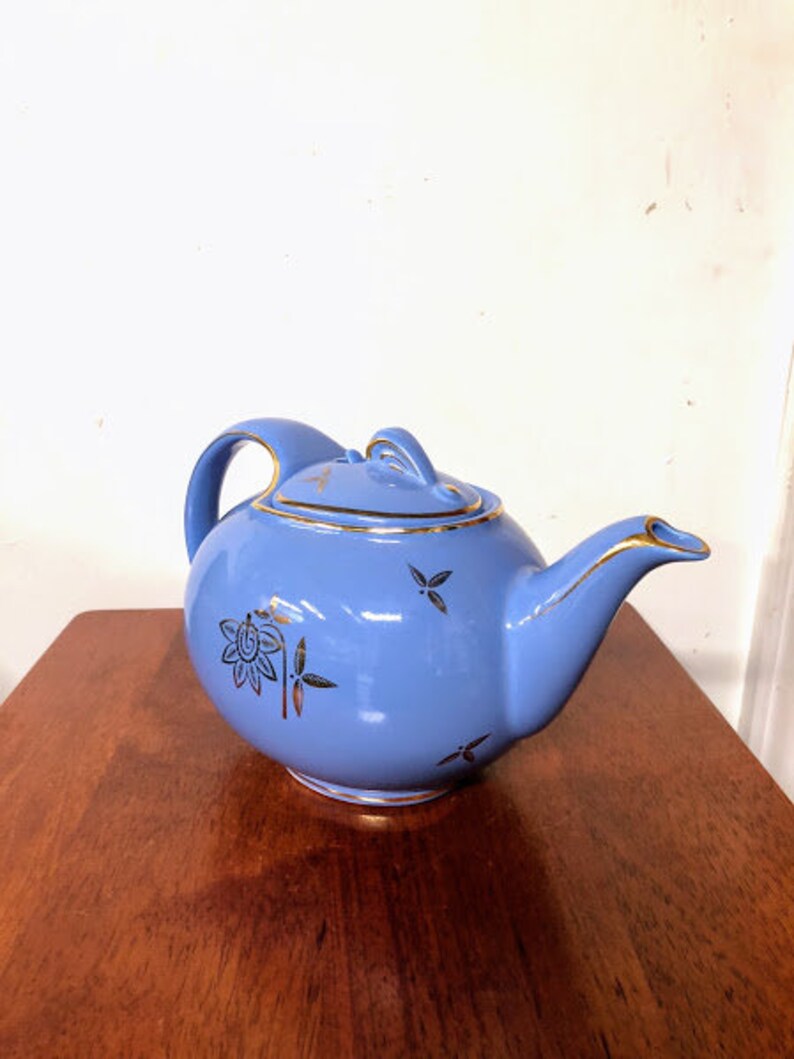Vintage Hall Teapot Cadet Blue and Gold 0749 Etsy