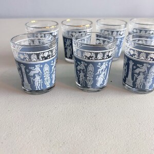 Vintage Jeannette Glass Corinthians Blue Whiskey Glasses Lot of 8 Shot Glasses image 6