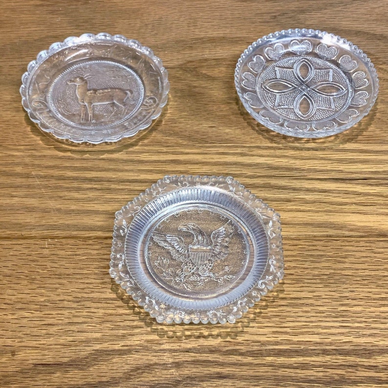 Vintage Pairpoint Glass Cup Plates Coasters Set of 3 Eagle Etsy