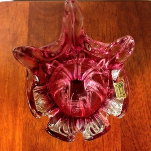 Vintage Egerman Crystal Art Glass Pink Cranberry Centerpiece Cornucopia Horn of Plenty Vase image 7