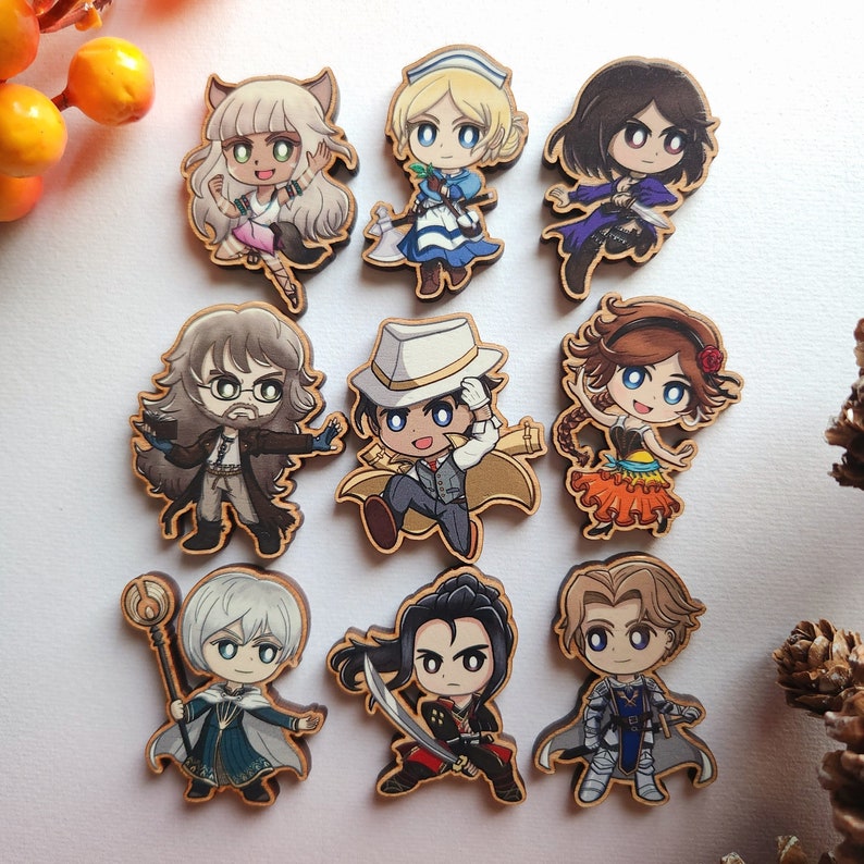 Octopath Traveler 2 Wood Pins/Magnets All (+ Crick)