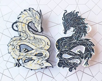 White and Black Dragon Enamel Pins
