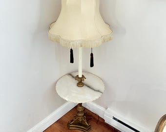 1960’s Marble Floor Lamp - Freestanding Stand Lamp with Sculptural Base and Large Shade