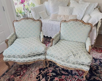 2 Mid Century French Provincial Walnut Club Lounge Armchair