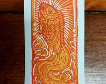 Red Fish: Handcarved / Handprinted Reduction Linocut