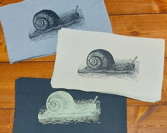 Snail Patch, handmade, printed on repurposed fabric