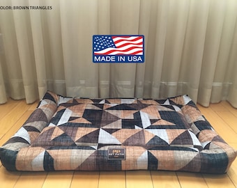 Patterned Dog Bed — Washable Crate Mat, Zipper Removable Cover, Orthopedic, Handmade in USA