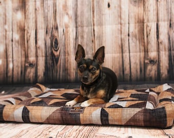 Washable Orthopedic Dog Bed Pad Crate Mat - Handmade in USA // Dog Bed Cover for Small to Large Dogs (Triangle pattern)