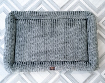 Large Dog Bed — 22×35" Orthopedic Crate Mat, Washable Removable Cover, Handmade in Los Angeles