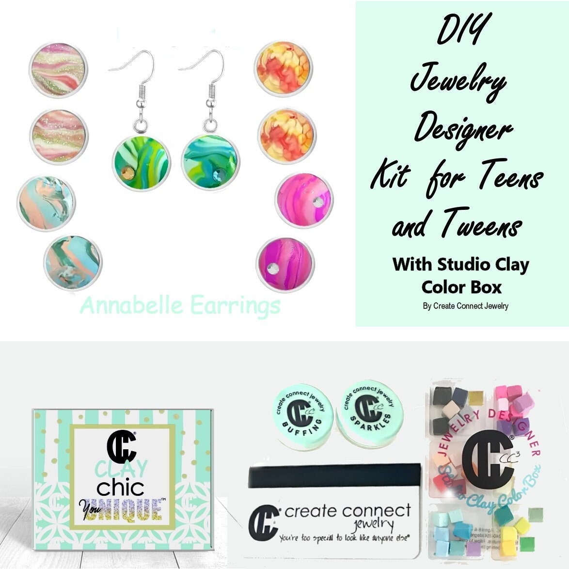 DIY Jewelry Making Kit for Teens, Teenage Girls With Oven-bake Clay.  Annabelle Earrings Clay Craft Kids Kit. Simple, Easy FUN 