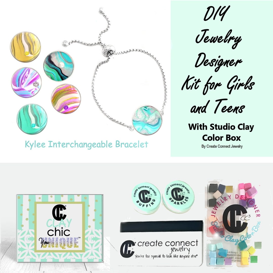 DIY Jewelry Making Kit for Girls and Teens With Oven-bake Jewelry Clay.  Made in USA, Kylee Bracelet Stainless Steel Bracelet 