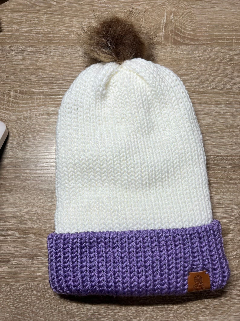 White/purple Beanie - Etsy