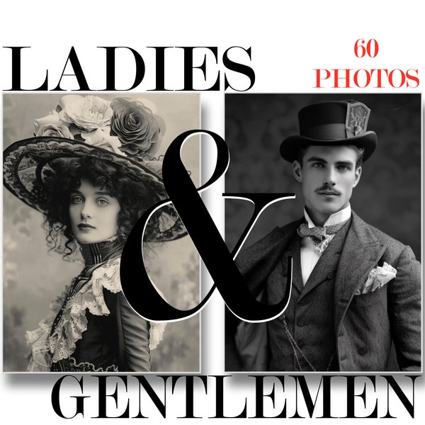 60 LADIES & GENTLEMEN POSTCARDS double-sided - 60 double-sided printable postcards