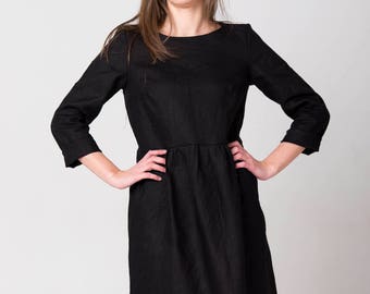 Womens dress fall, Black linen dress, Linen dress, Long sleeve linen dress, Linen womens dress, Maternity dress, Linen black dress