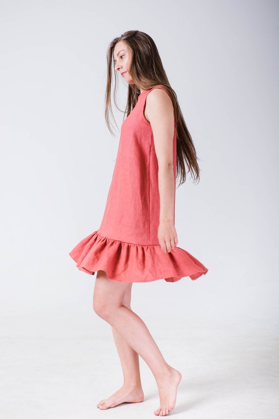 womens pink ruffle dress