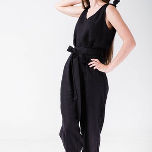 Naked back overalls, Linen overalls, Long pants overalls, Linen jumpsuit women, Womens linen overalls, Oversized overalls, Black overalls image 3