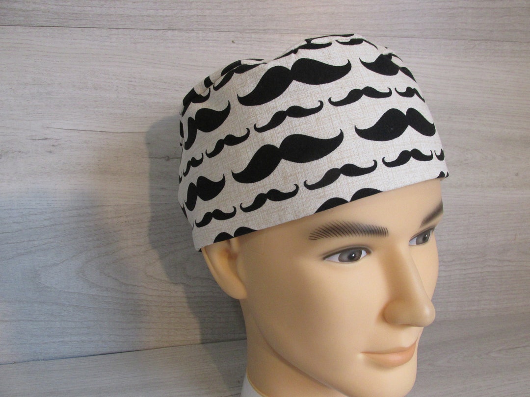 Old Fashion Mustaches Surgical Scrub Cap for Short Hair With Sweatband