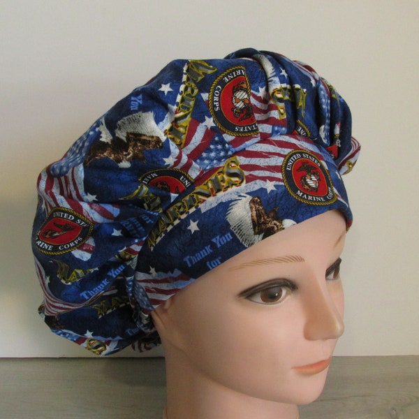 US Marines with Matching Band Bouffant Surgical Scrub Cap with Sweatband, Doctor OR Nurse Cap, Cath Lab Scrub Hat