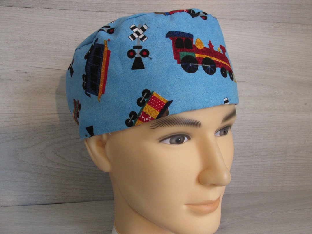 Toy Trains Surgical Scrub Cap for Short Hair With Sweatband, Nurse