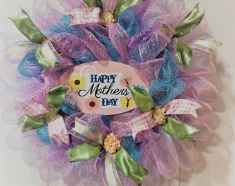 22' Wreath, Mother's Day, Door Wreath, Pink & Blue, Flowers