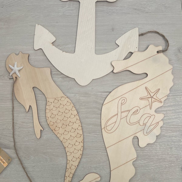 Nautical Theme, DIY, Wood, Sea Horse, Mermaid, Shore Living,